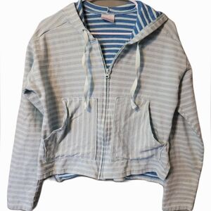 Columbia Lightweight Sweateshirt Blue Striped Cropped Full Zip Hoodie Sz M